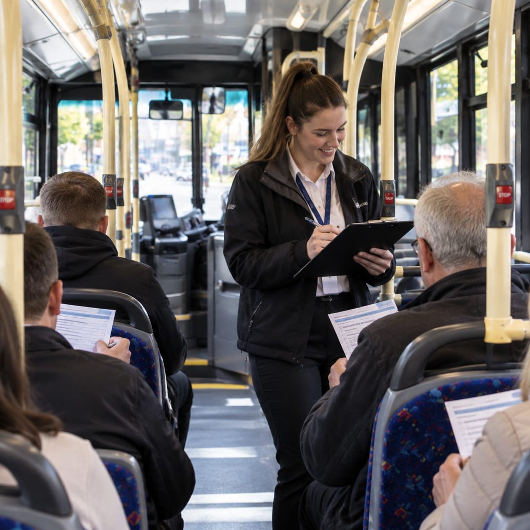 Museum House Consulting Passengers taking part in an onboard bus survey