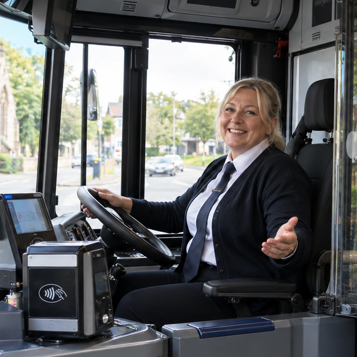 Museum House Consulting Bus driver welcoming passengers onboard